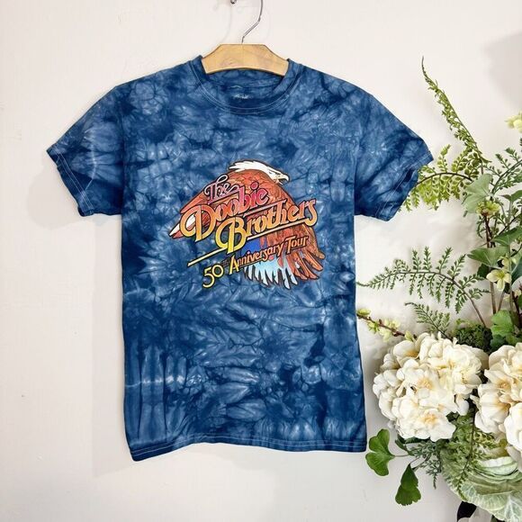 DOOBIE BROTHERS tshirt | band tee | tie dye blue top | 50th anniversary tour | s - Picture 1 of 7